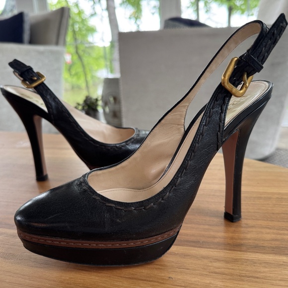 Prada Shoes - Prada- Size 37.5, Black Leather Platform Slingback Pump